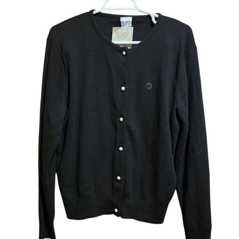 VTG Sostanza black sweater w pearl buttons Women M  Contemporary Apparel NWT